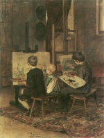 Franz von Defregger - Bilder Gemälde - Die drei Jüngsten