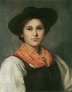 Franz von Defregger  - Bilder Gemälde - Mädchen mit Hut