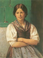 Franz von Defregger  - Bilder Gemälde - Mädchen am Kachelofen