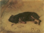 Franz von Defregger  - Peintures - Chiot dormant