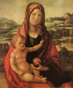 Albrecht Dürer  - Bilder Gemälde - Maria mit Kind vor einer Landschaft