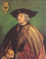 Albrecht Dürer  - Bilder Gemälde - Portrait des Kaisers Maximilians I vor grünem Grund
