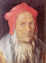 Albrecht Dürer  - Bilder Gemälde - Portrait eines bärtigen Mannes mit roter Kappe