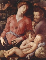 Angelo Bronzino - Peintures - La Sainte Famille avec Saint Jean-Baptiste