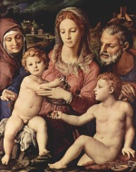 Angelo Bronzino - Peintures - La Sainte Famille avec Sainte Anne et Saint Jean-Baptiste