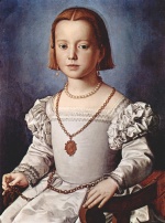 Angelo Bronzino - Peintures - Portrait de Bia de Médicis (fille de Cosme Ier de Médicis)
