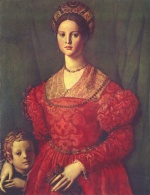 Angelo Bronzino - Peintures - Portrait d'une jeune femme avec son fils
