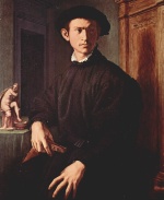 Angelo Bronzino - Peintures - Portrait d'un jeune homme avec luth