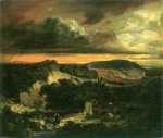 Anselm Feuerbach - Peintures - paysage nocturne avec ermite rentrant à la maison