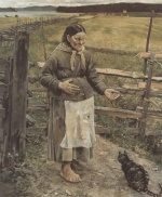 Akseli Gallen Kallela - Peintures - Vieille femme avec chat
