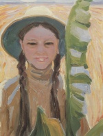 Akseli Gallen Kallela - Peintures - Kirsti avec feuilles de bananier