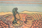 Wilhelm Morgner - Peintures - Femme avec deux sacs de pommes de terre