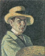 Wilhelm Morgner  - paintings - Selbstbildnis mit Strohhut und Palette