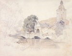 Adrian Ludwig Richter - Peintures - Pont, porte et la tour du château Bilin près de Teplitz