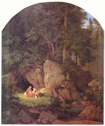 Adrian Ludwig Richter - paintings - Genoveva in der Waldeinsamkeit