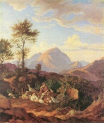 Adrian Ludwig Richter  - Peintures - Rocca di Mezzo dans les monts Sabins