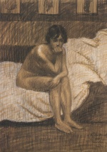 Théophile Alexandre Steinlen - paintings - Auf dem Bett sitzender Akt
