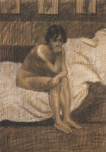 Theophile Alexandre Steinlen - Bilder Gem�lde - Auf dem Bett sitzender Akt