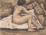 Théophile Alexandre Steinlen - Peintures - Nu assis de dos 