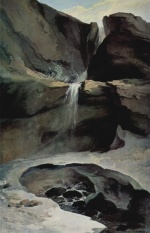 Carspar Wolf - Peintures - La cascade de Geltenbach en hiver