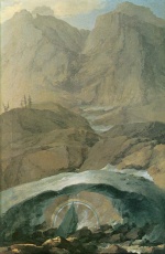 Carspar Wolf - Peintures - Pont enneigé et arc-en-ciel  dans la vallée de Gadmental