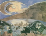 Walter Gramatté - Peintures - Lune au-dessus de Barcelone