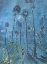 Walter Gramatte - Peintures - Paysage lunaire (deux personnages dans la forêt de pins)