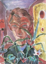 Walter Gramatté  - paintings - Selbst in Paris (hinter Pflanzen)