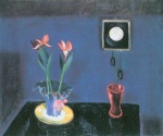 Walter Gramatte  - Peintures - Nature morte avec horloge et pot de tulipes 