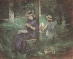 Bild:Frau und Kind im Garten