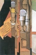 Juan Gris  - paintings - Gläser, Zeitung und Weinflasche