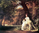 George Stubbs - Peintures - Femme lisant dans un parc arboré