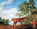 George Stubbs - Peintures - Le cheval Pumpkin avec un garçon d´écurie
