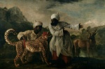 Bild:Gepard mit zwei indischen Dienern und einem Hirsch