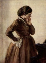Adolf Friedrich Erdmann von Menzel - Peintures - Emilie Menzel debout devant le piano