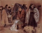 Adolf Friedrich Erdmann von Menzel - Peintures - Paysans de la Hesse au marché