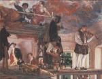 Adolf Friedrich Erdmann von Menzel - Peintures - Prince héritier Frederick rend visite au peintre Pesne sur l´échafaudage à Rheinberg