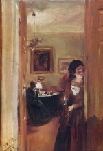 Adolf Friedrich Erdmann von Menzel  - paintings - Wohnzimmer mit der Schwester des Künstlers