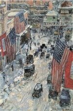 Childe Hassam  - Peintures - Drapeaux sur la Cinquième Avenue, Hiver 1918