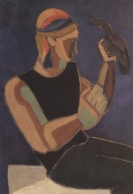 Helmut Kolle  - Peintures - Homme assis avec oiseau