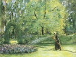 Max Liebermann - Peintures - Arrosage des fleurs dans le jardin de Wannsee