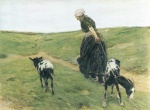 Max Liebermann  - Bilder Gemälde - Frau mit Ziegen