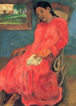 Paul Gauguin  - Peintures - Femme en robe rouge