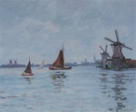 Jean Baptiste Armand Guillaumin  - Peintures - Voiliers et moulins à vent en Hollande 54,5 x 66,7 cm
