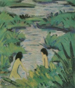 Otto Mueller - Bilder Gemälde - Badende im Schilfgraben