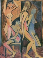 Otto Mueller - Peintures - Trois nus devant un miroir