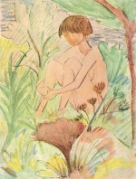 Otto Mueller - Peintures - Jeune fille assise dans l´herbe