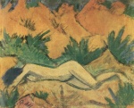 Otto Mueller - Peintures - Nu couché dans les dunes
