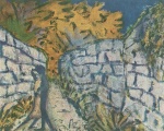 Otto Mueller - paintings - Liebespaar zwischen Gartenmauern