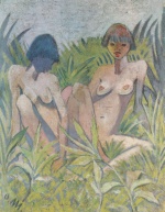 Otto Mueller - Peintures - Jeune fille dans l´herbe